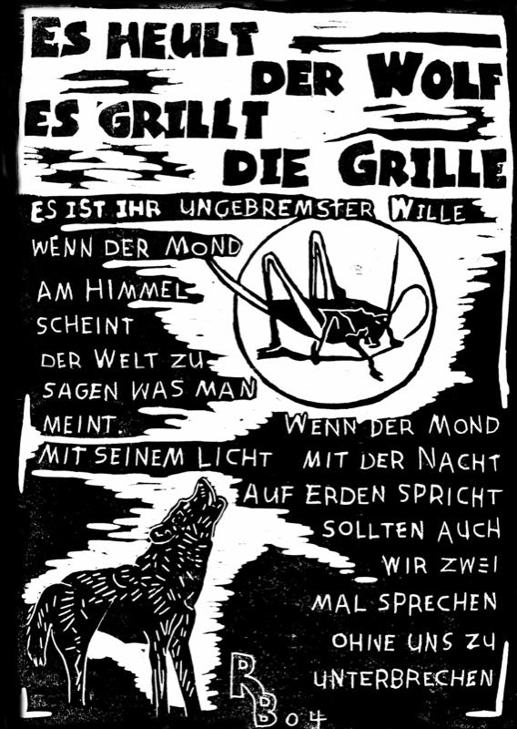Linoldruck „Es heult der Wolf....“