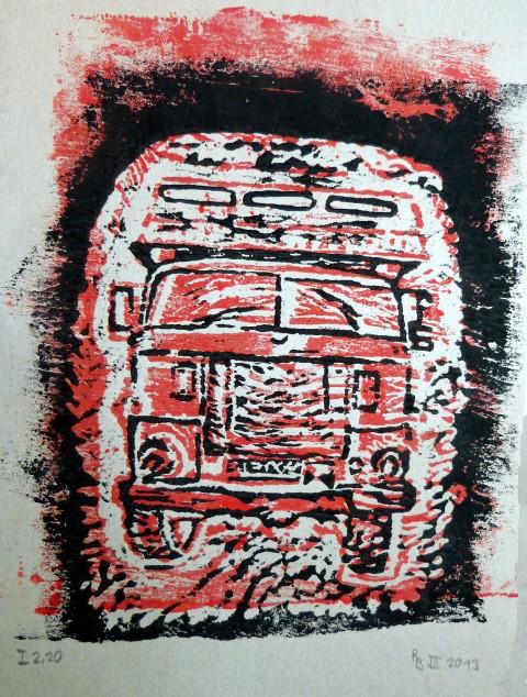 Linoldruck „Wagentage“
