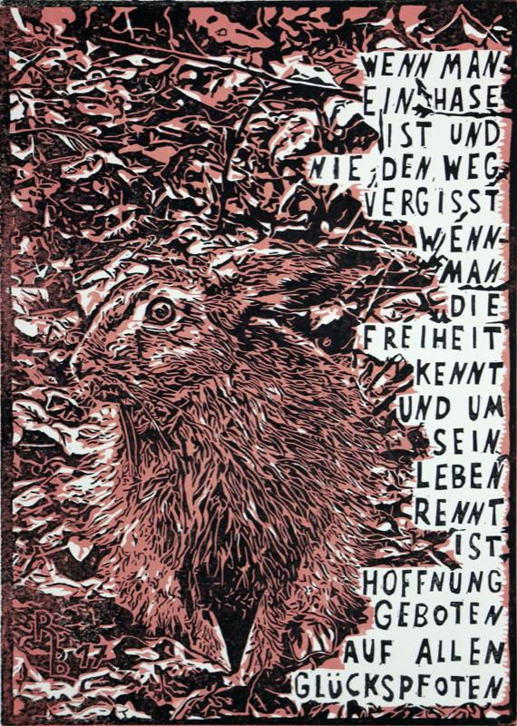 Linoldruck „Wenn man ein Hase ist...“