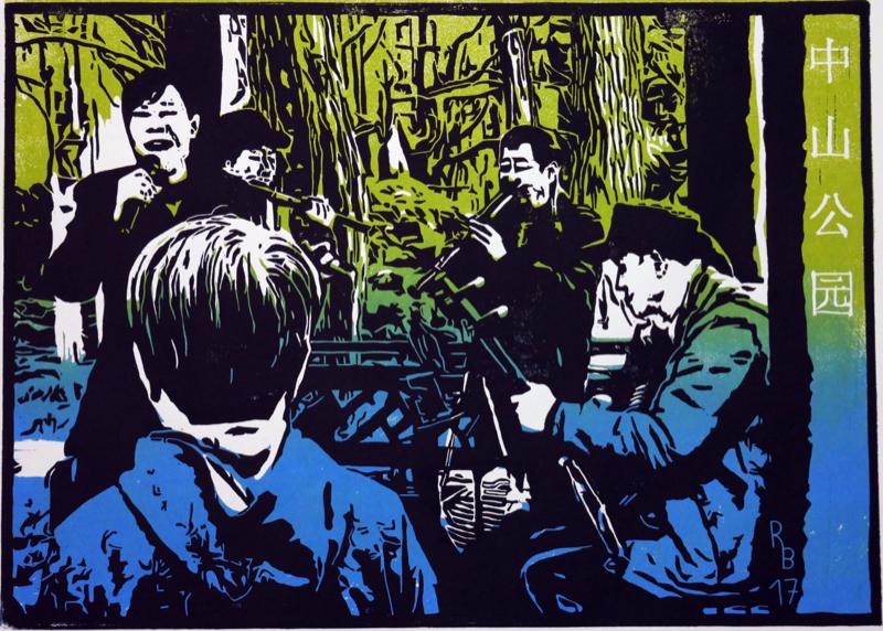 Linoldruck „Shanghai Band“