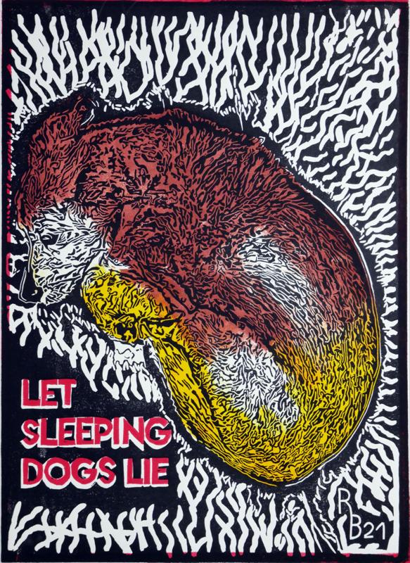 Linoldruck „Let sleeping dogs lie“