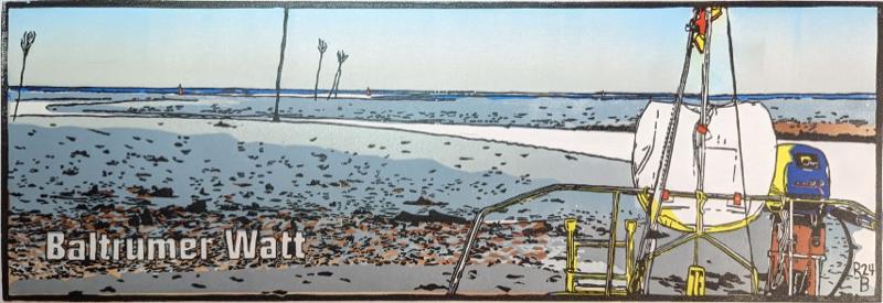 Linoldruck „Baltrumer Watt“